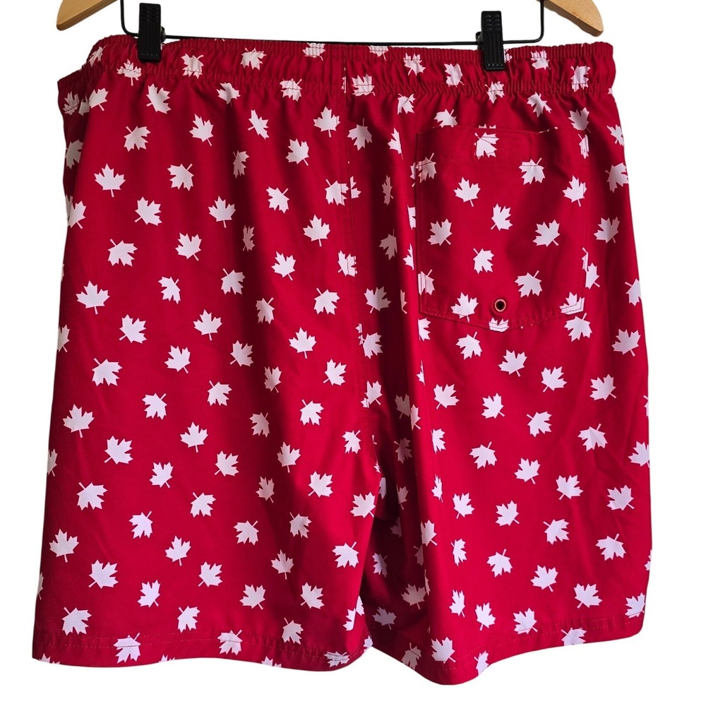 NWOT Old Navy Mens XL Red White Maple Leaf Print Swim Trunks Canada Board Shorts - Picture 5 of 11